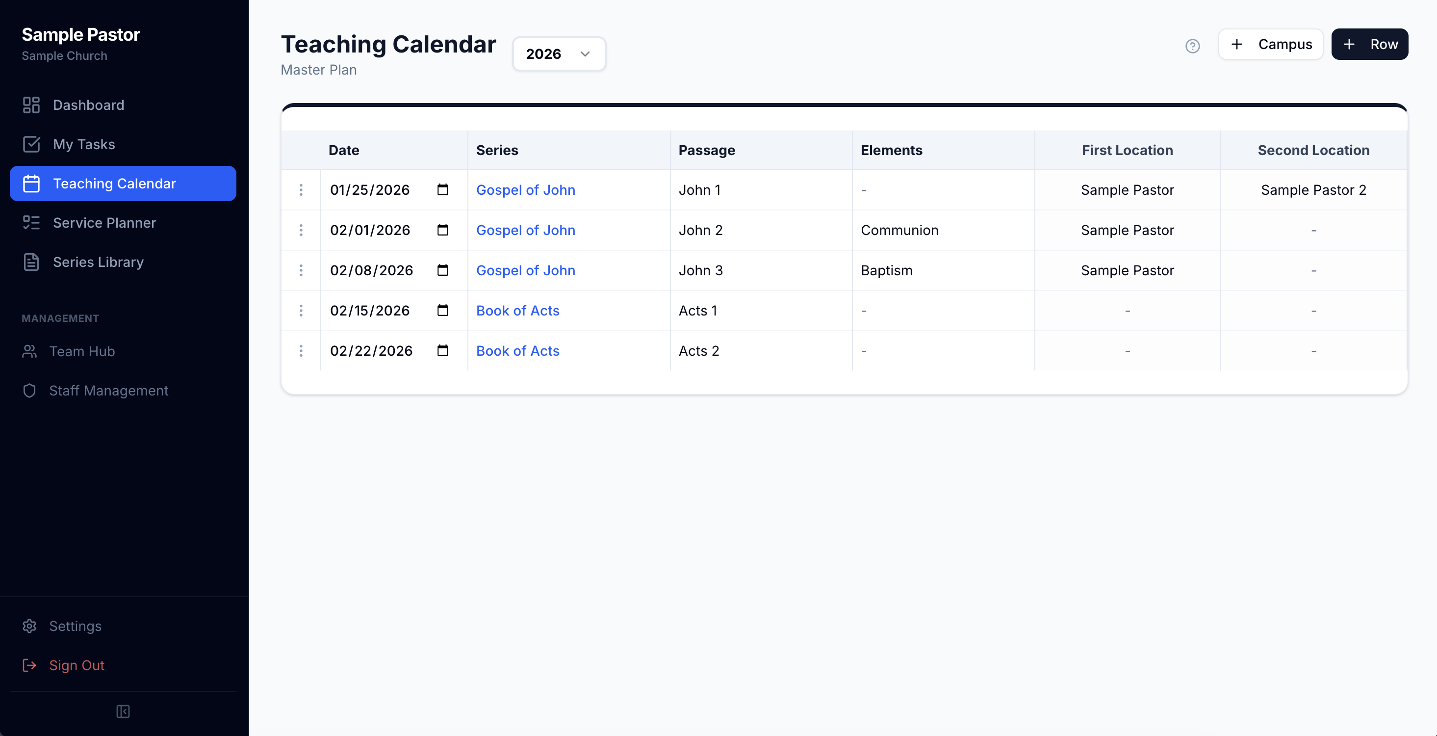 Jethro Teaching Calendar